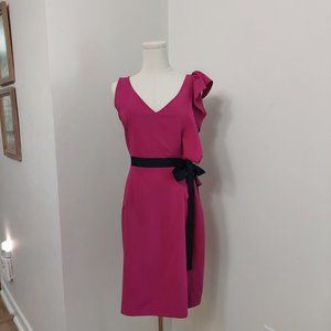NY and CO Stretch Pink and Black One Shoulder Ruffle Dress